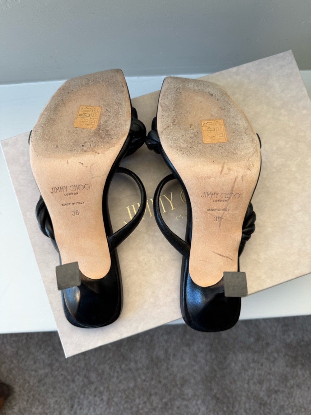Jimmy Choo Black Twisted-Strap Square Toe Heeled sandals size 38 - Picture 6 of 9